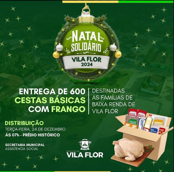 Pelo quarto ano consecutivo a Prefeitura irá distribuir cestas básicas e frangos para famílias em “VULNERABILIDADE SOCIAL